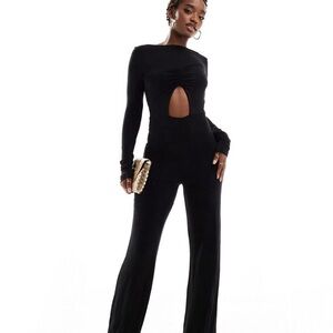 ASOS DESIGN long sleeve keyhole detail jumpsuit in black
